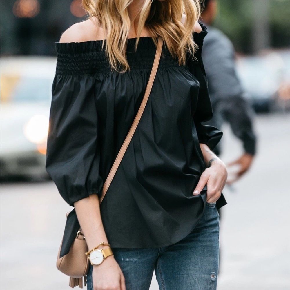 Caroline Constas Lou Off Shoulder‎ Blouse Black Size S